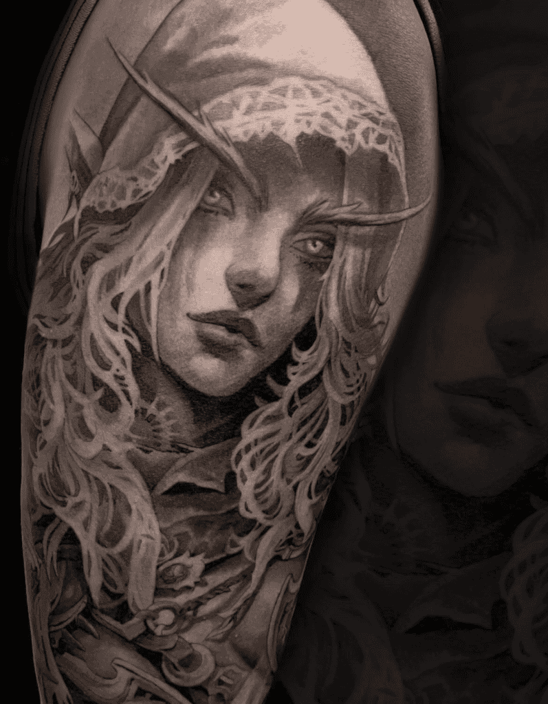 Sylvanas Windrunner Pose World of Warcraft Tattoo