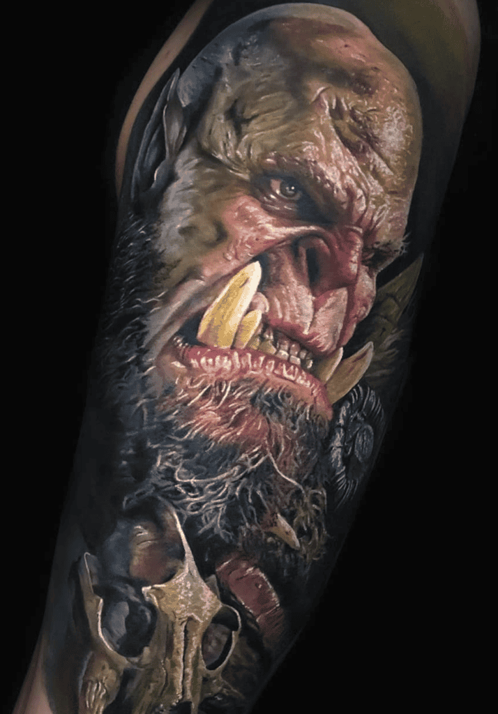 Orgrim Doomhammer Action World of Warcraft Tattoo