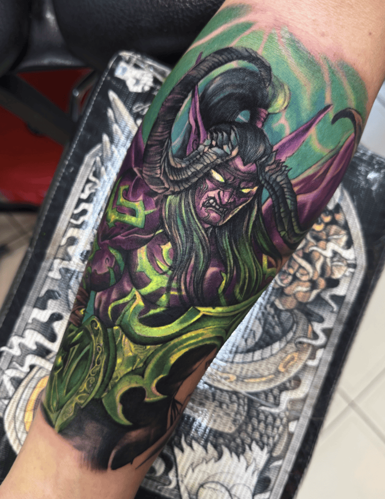 Illidan Stormrage Green World of Warcraft Tattoo