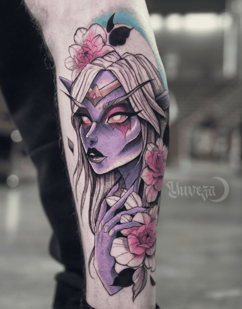 Queen Azshara Face World of Warcraft Tattoo