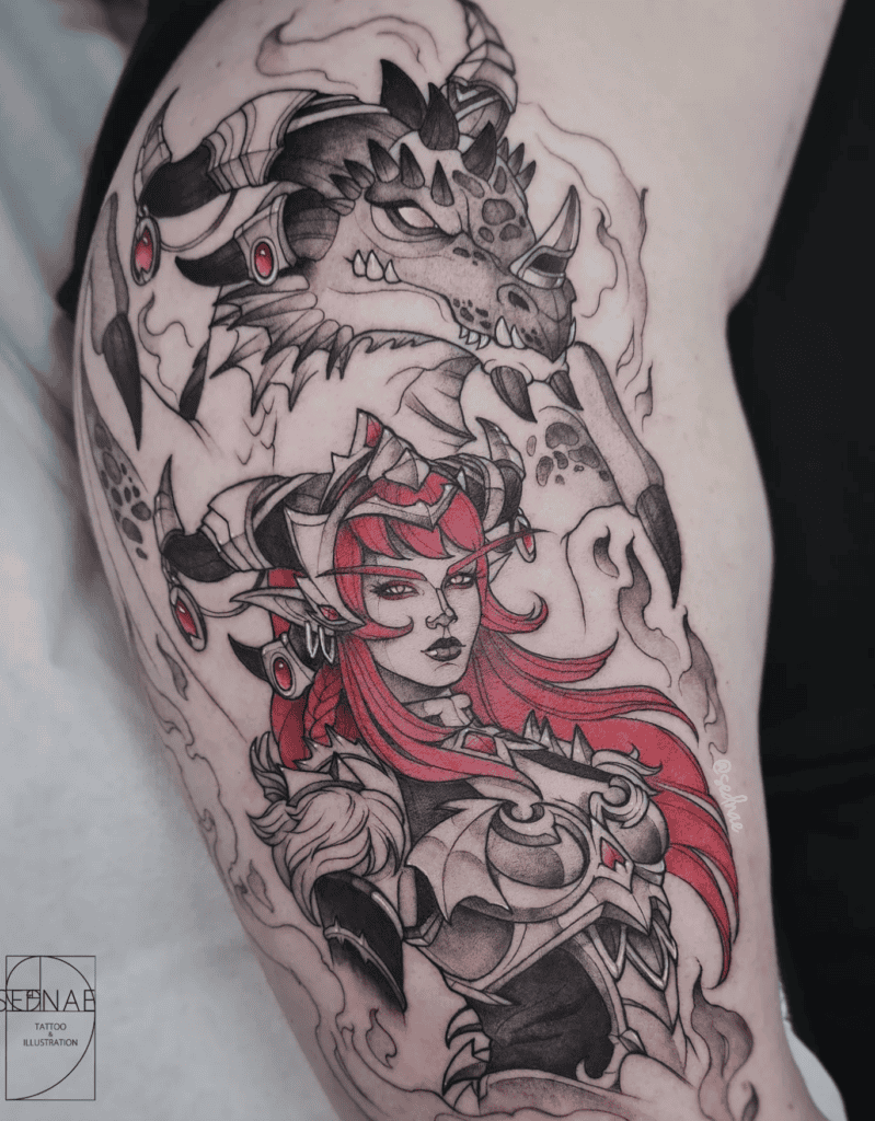 Alexstrasza Red World of Warcraft Tattoo