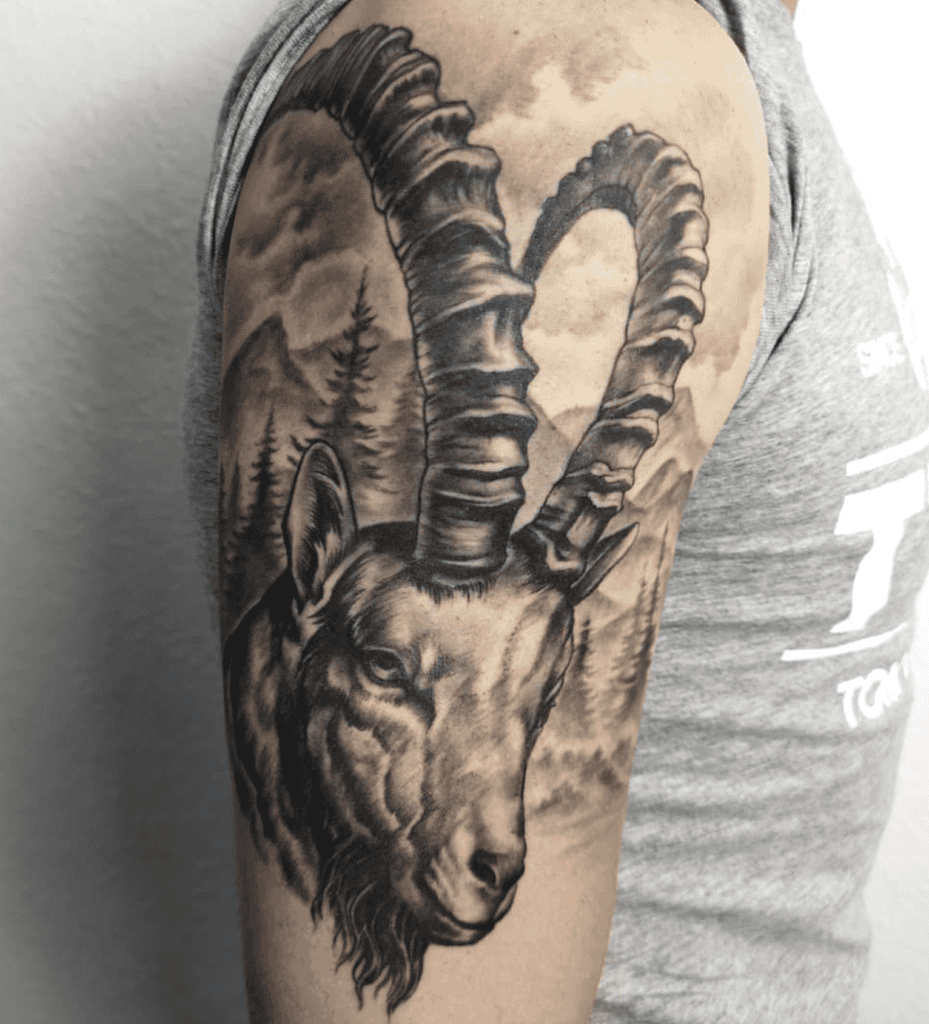 Bezoar Ibex Head Goat Tattoo