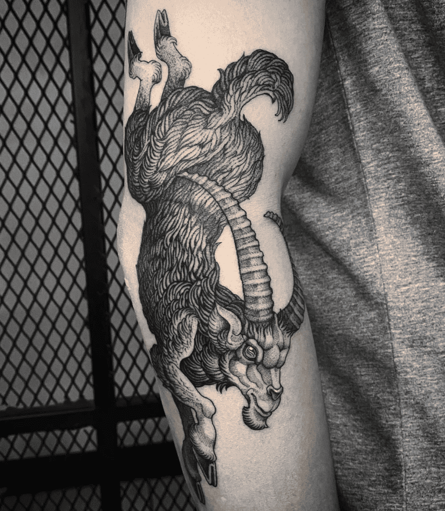 Alpine Ibex leap Goat Tattoo