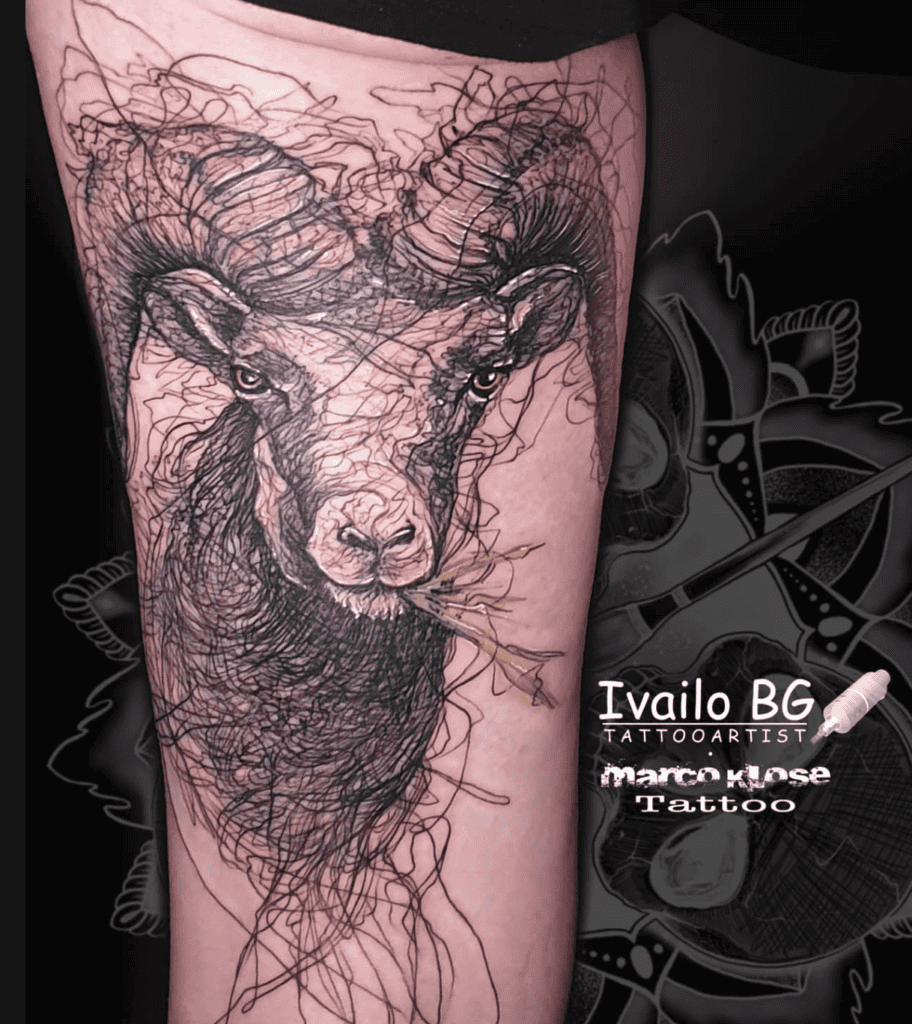 Alpine Ibex Scribble Goat Tattoo