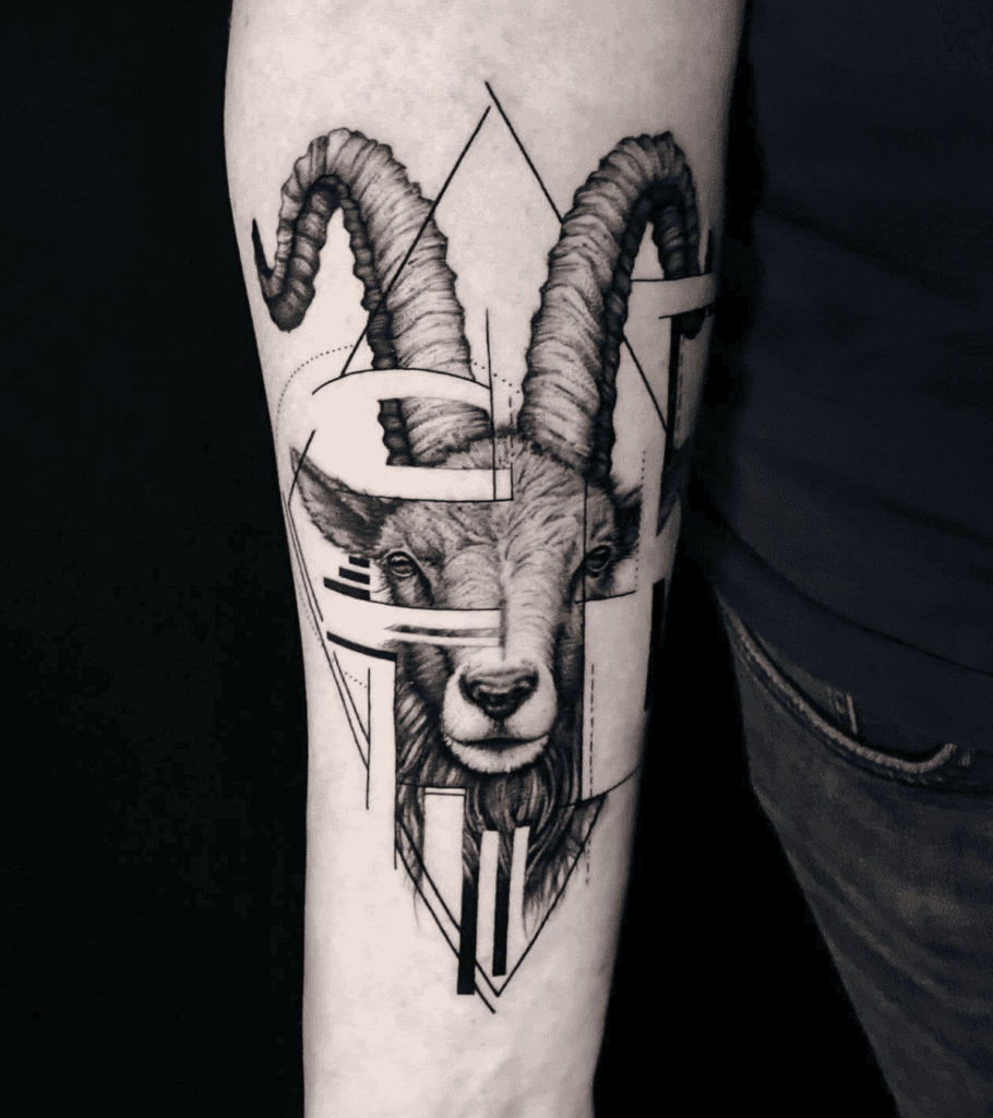 Siberian Ibex Glitch Goat Tattoo