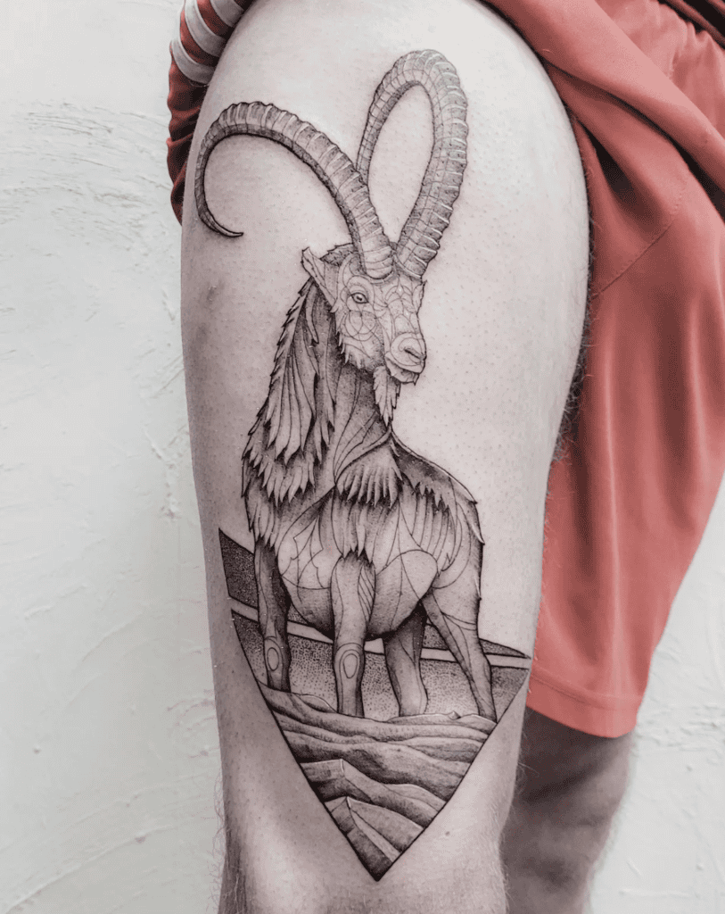 Nubian Ibex Stance Goat Tattoo