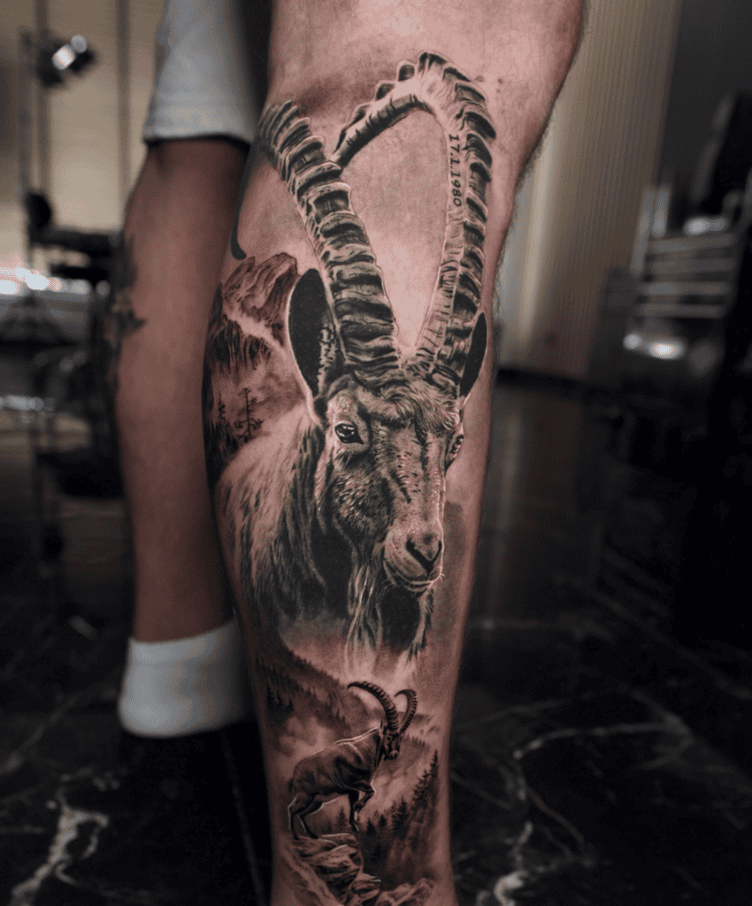 Spanish Ibex Goat Tattoo