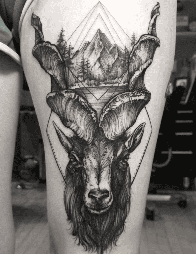 Markhor Landscape Goat Tattoo