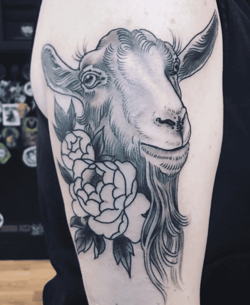 Saanen Goat Flower Tattoo