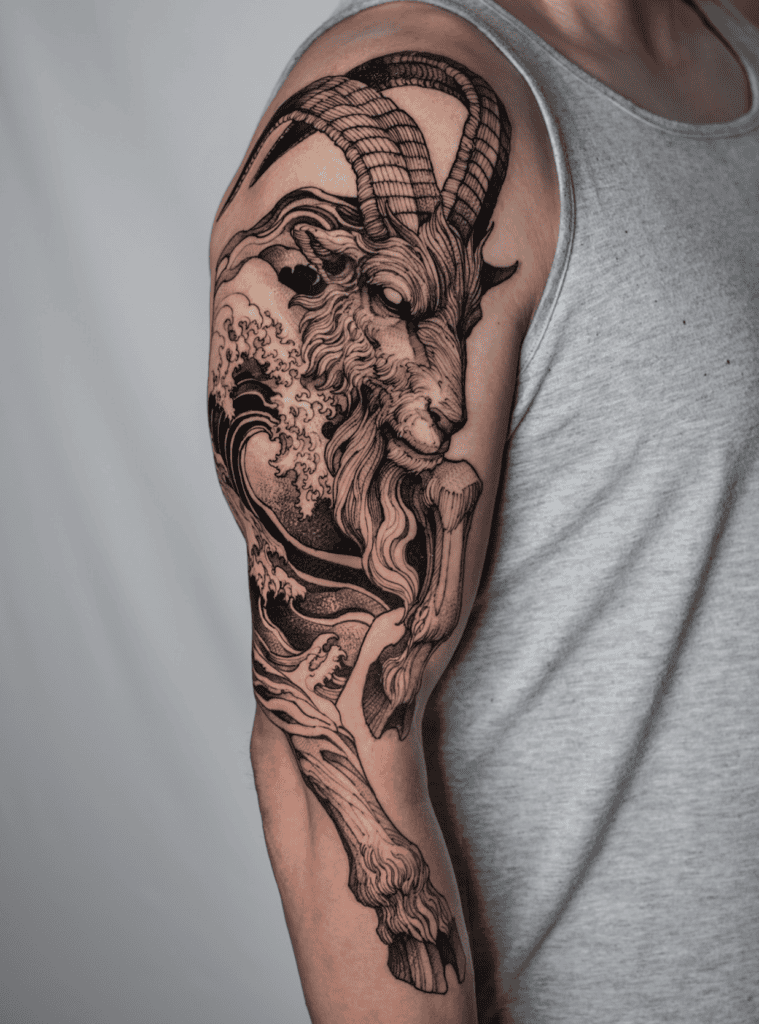 Capricorn Wave Goat Tattoo