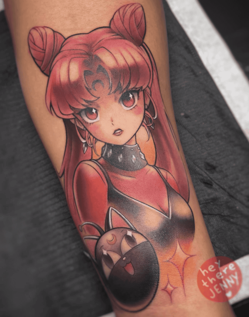 Black Lady Pose Sailor Moon Tattoo