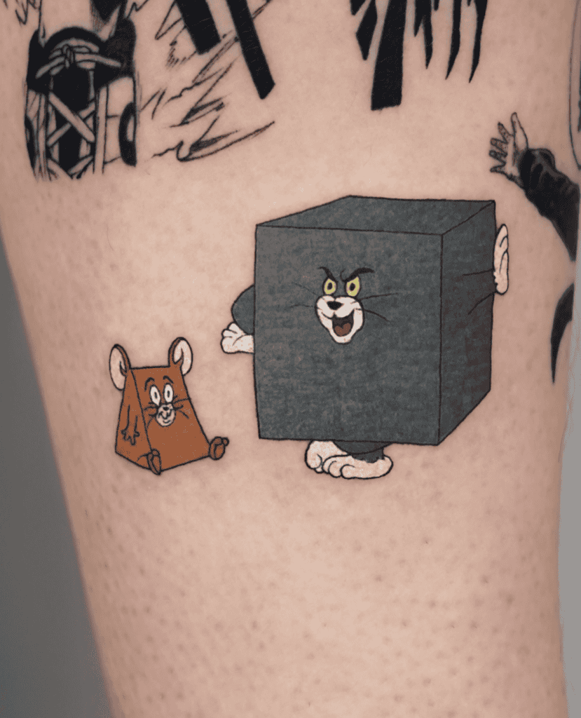 Tom and Jerry Blocks Cartoon Tattoo