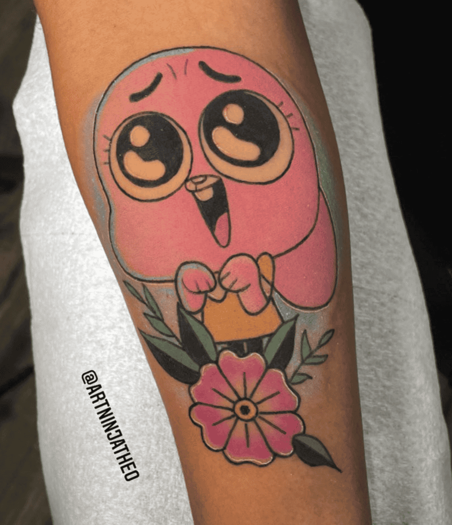 The Amazing World of Gumball Flower Cartoon Tattoo