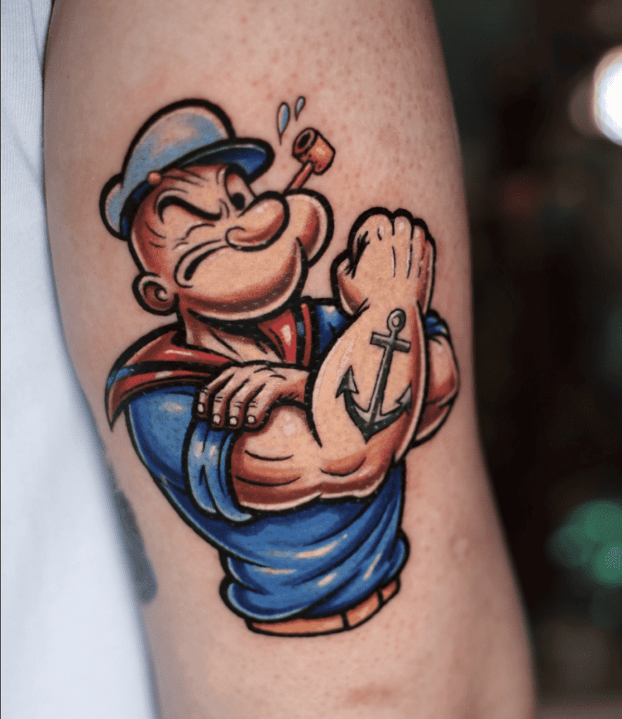 Popeye Strong Cartoon Tattoo