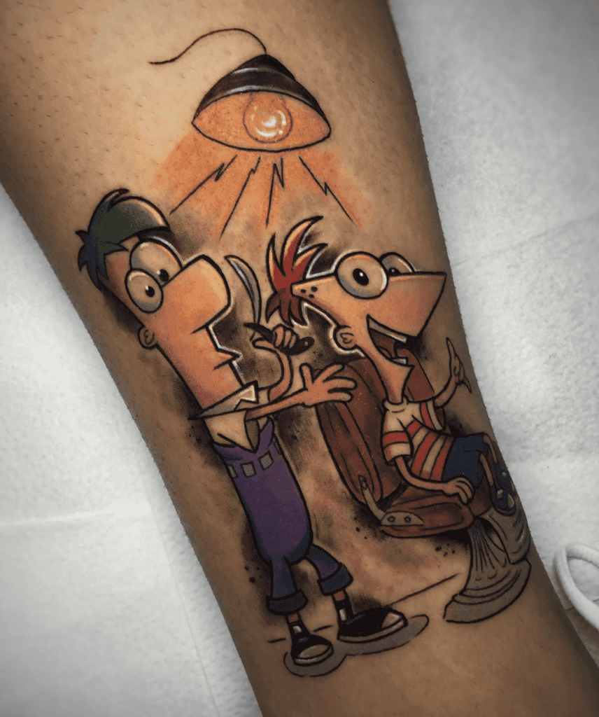 Phineas and Ferb Hair Cut Cartoon Tattoo