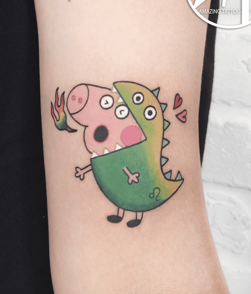 Peppa Pig Dinosaur Cartoon Tattoo
