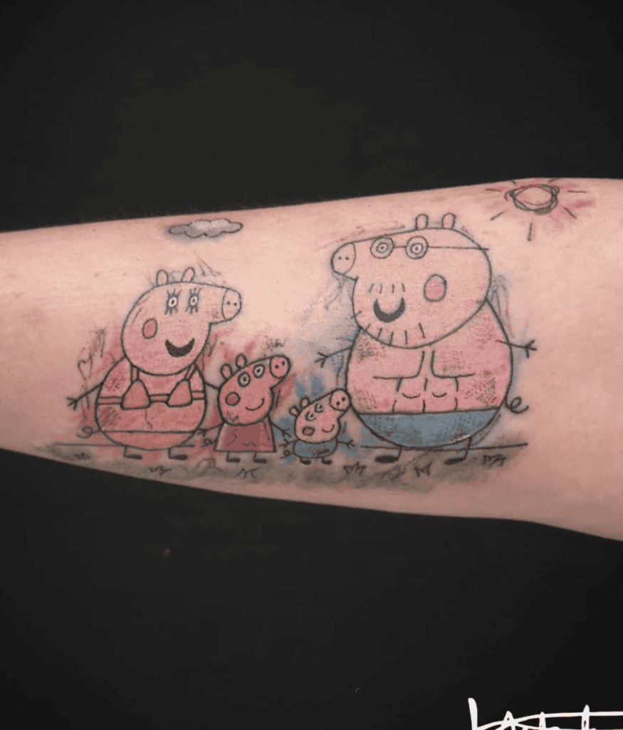 Peppa Pig Family Cartoon Tattoo
