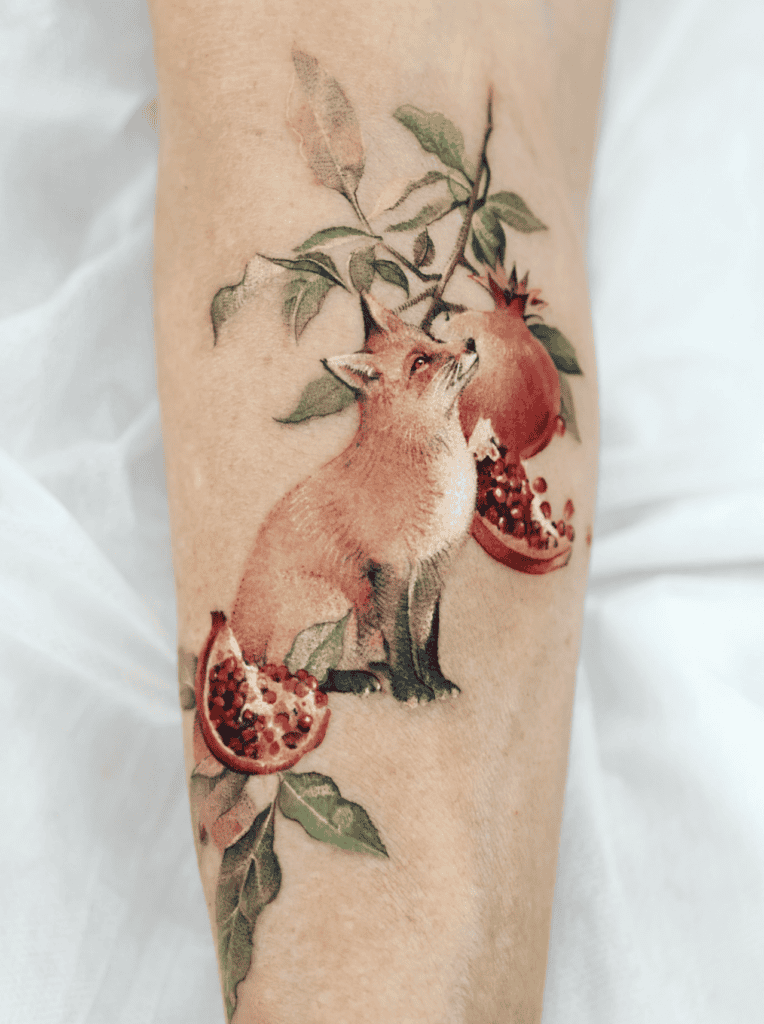 Fox Fruit Animal Tattoo