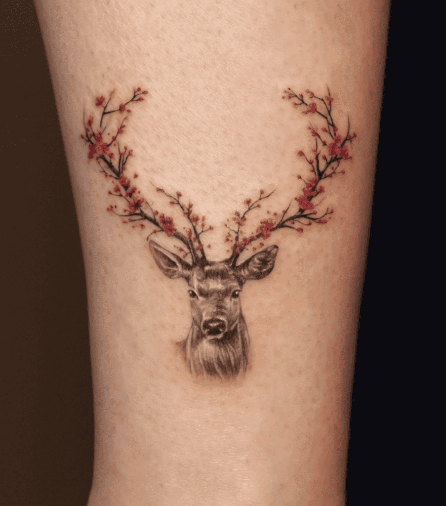 Deer Flower Animal Tattoo