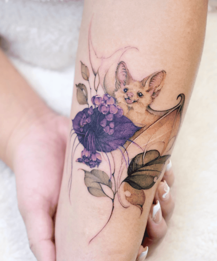 Bat Flower Animal Tattoo