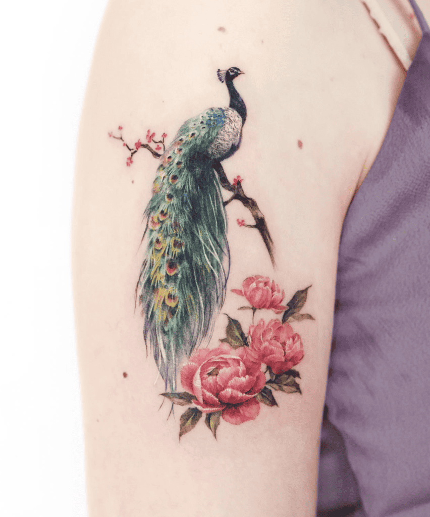 Peacock Flower Animal Tattoo