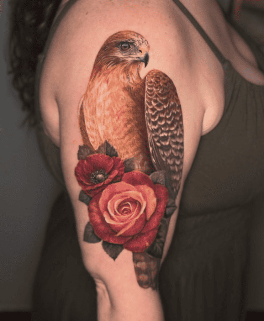 Hawk Flower Animal Tattoo