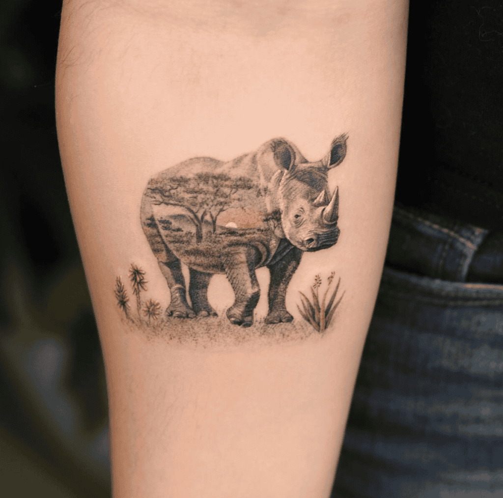 Rhinoceros Landscape Animal Tattoo