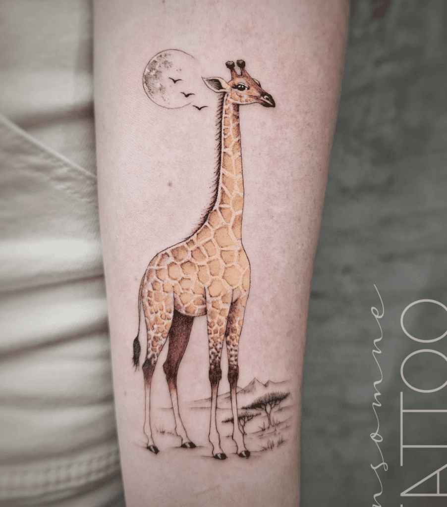 Giraffe Pose Animal Tattoo