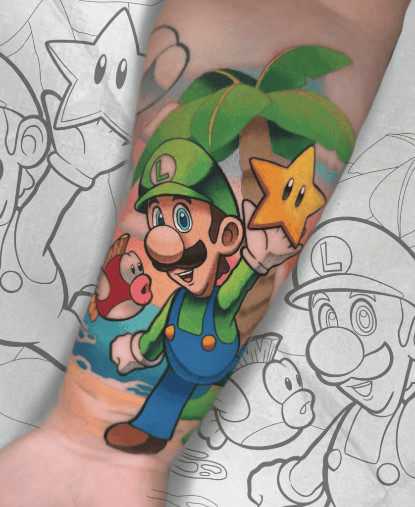 Luigi Beach Super Mario Tattoo
