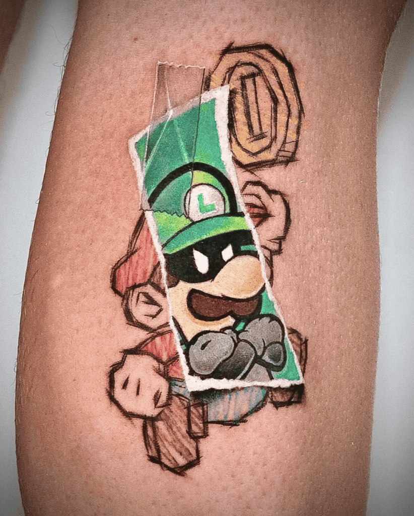 Luigi Masked Super Mario Tattoo