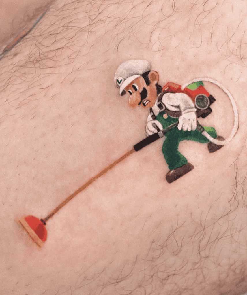 Luigi Suction Super Mario Tattoo