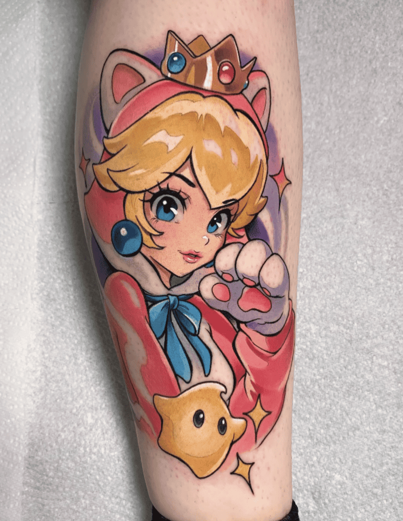 Princess Peach Cat Super Mario Tattoo