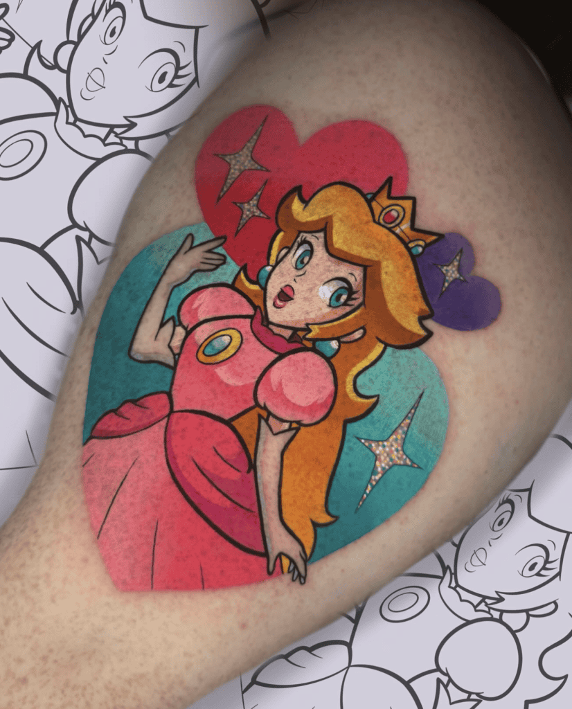 Princess Peach Heart Super Mario Tattoo