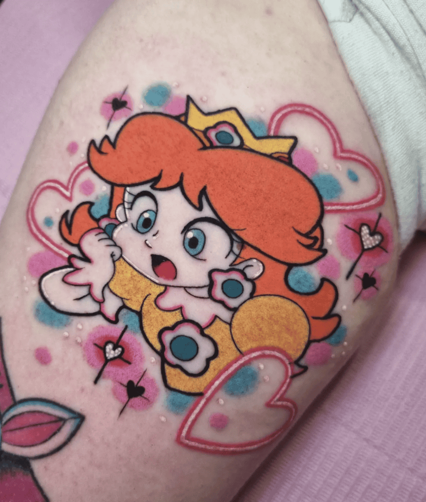 Princess Daisy Cartoon Super Mario Tattoo