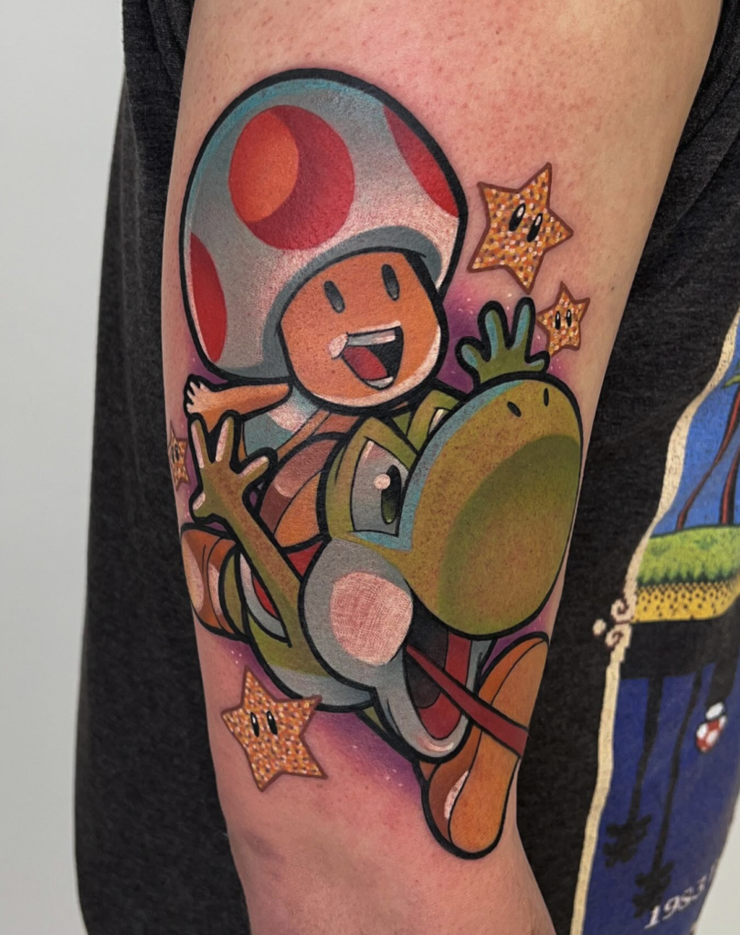 Toad Yoshi Super Mario Tattoo