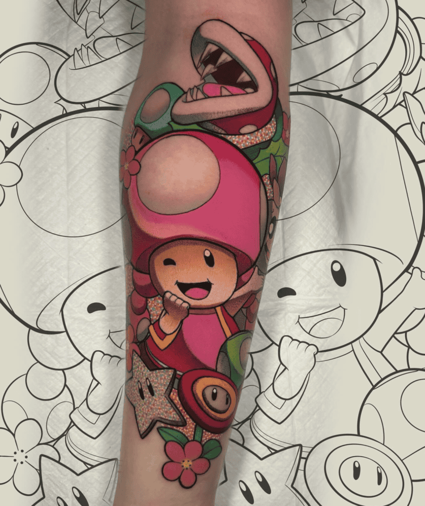 Toadette Plant Super Mario Tattoo