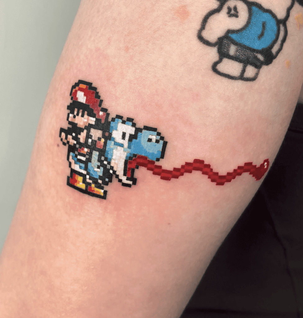 Yoshi Blue Super Mario Tattoo