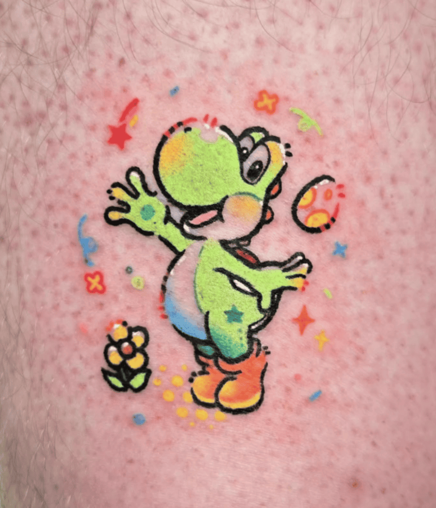 Yoshi Happy Super Mario Tattoo