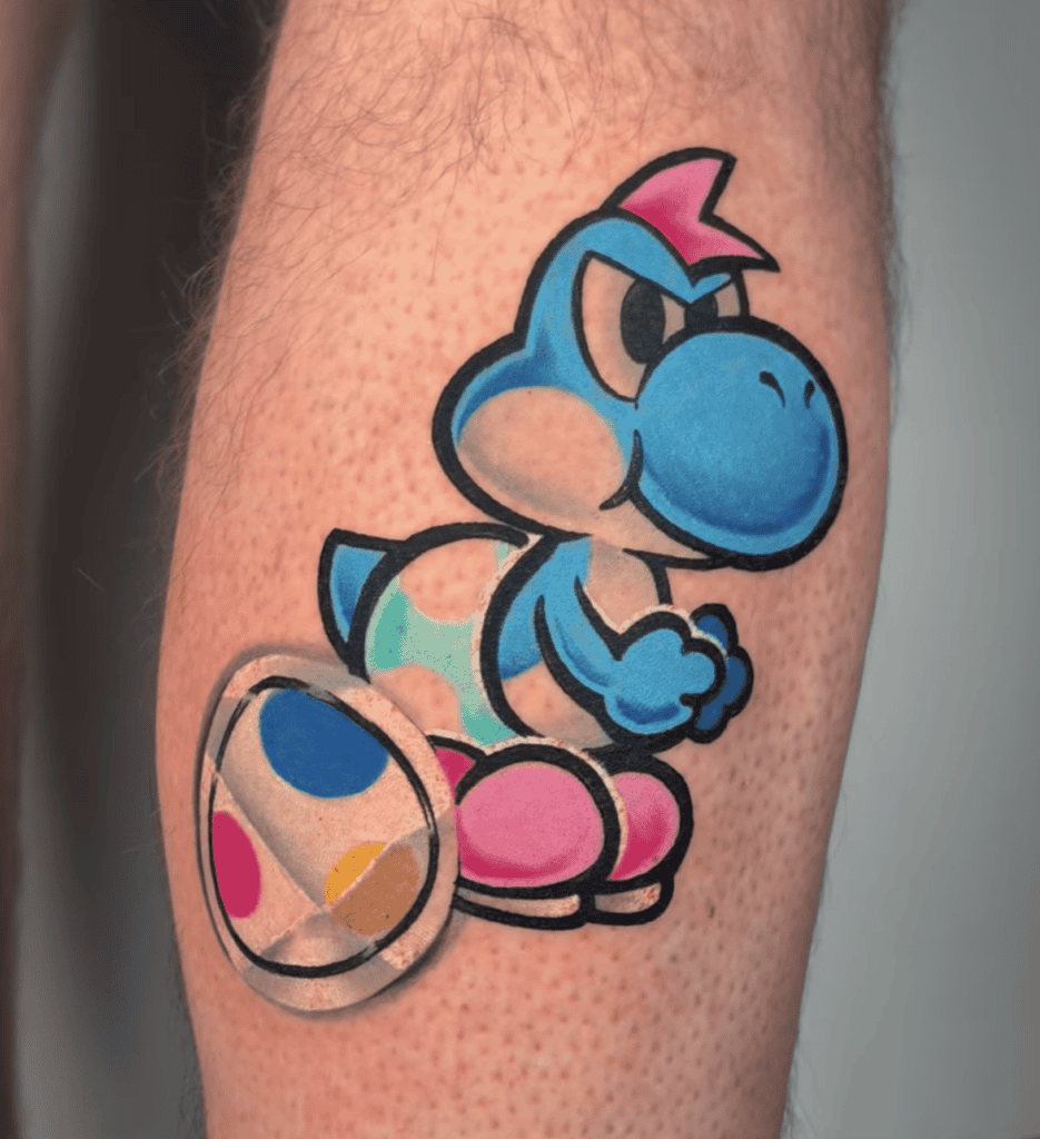 Kid Yoshi Blue Super Mario Tattoo