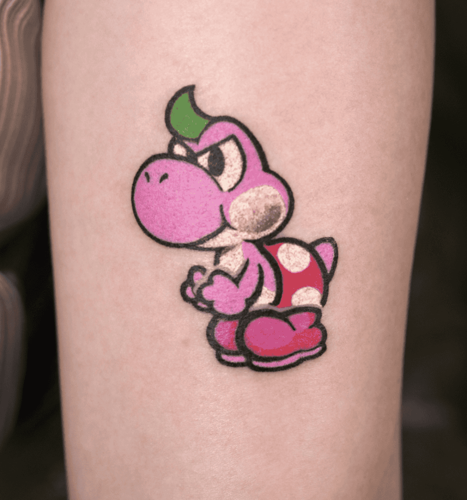 Kid Yoshi Pink Super Mario Tattoo