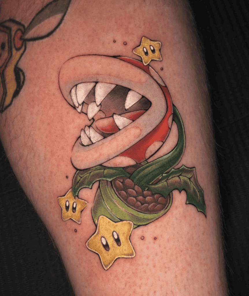 Piranha Plant Stars Super Mario Tattoo