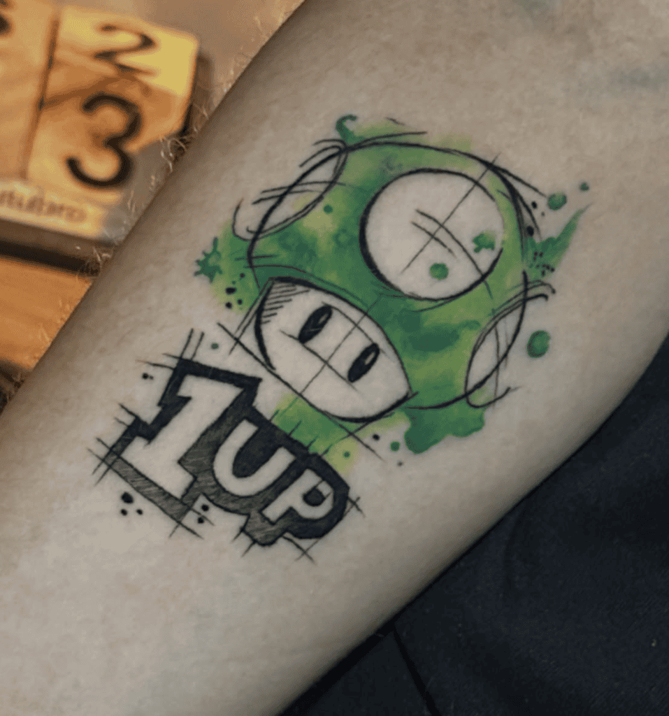 Mushroom 1UP Super Mario Tattoo