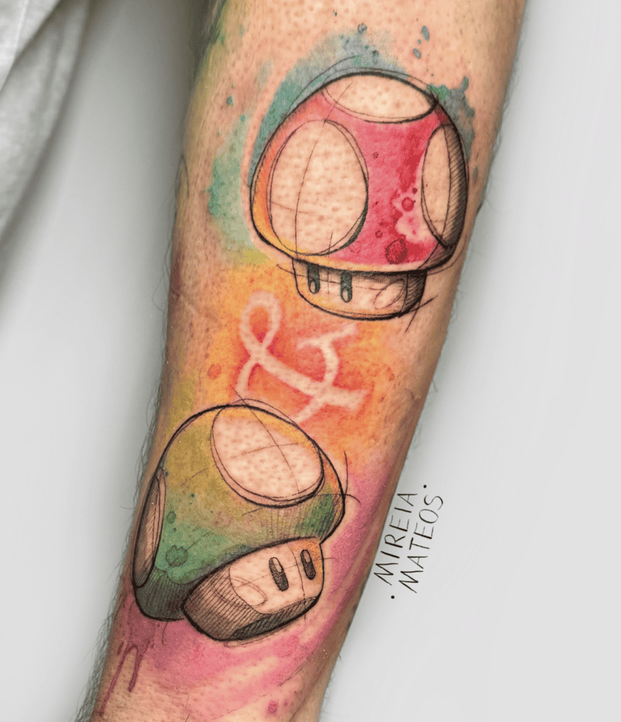 Mushroom Pair Super Mario Tattoo