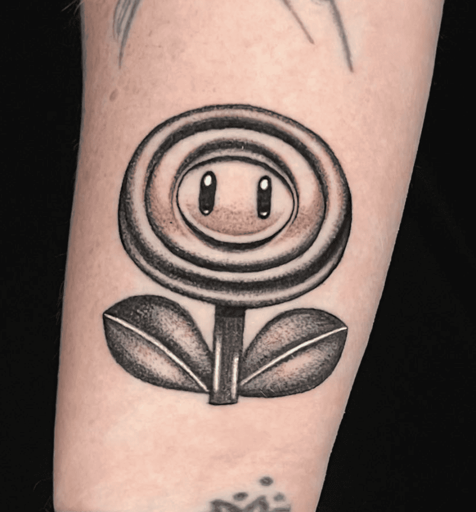 Fire Flower Grey Super Mario Tattoo