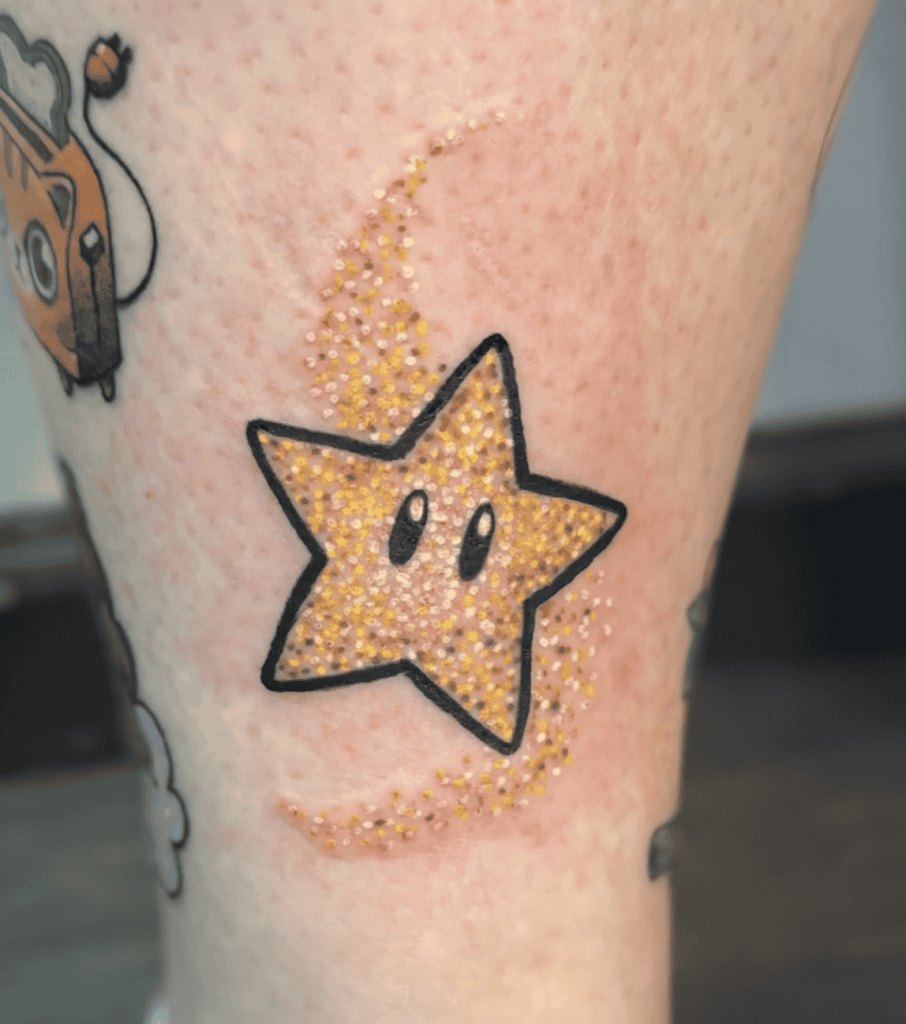 Power Star Glitter Super Mario Tattoo