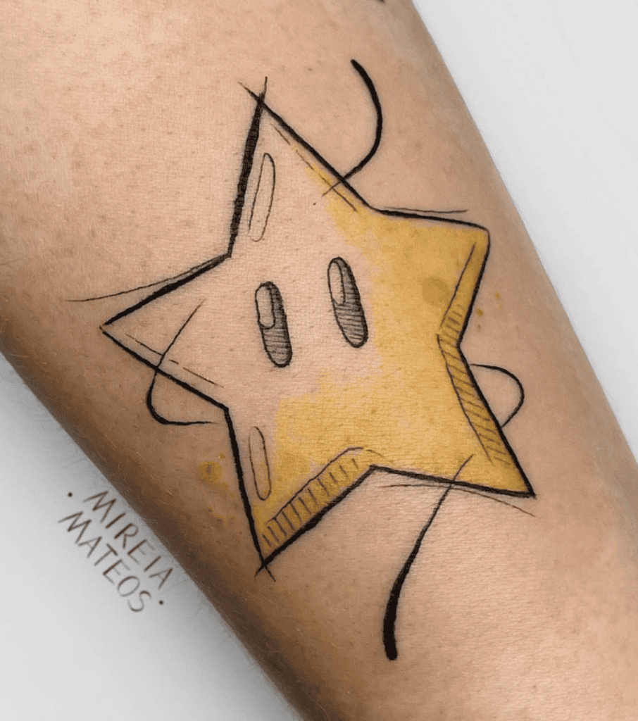 Power Star Sketch Super Mario Tattoo