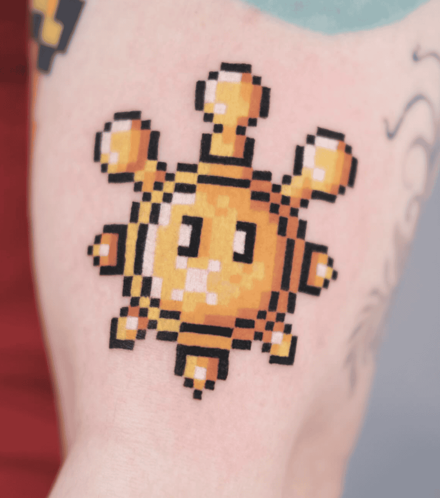 Shine Sprite Pixel Super Mario Tattoo