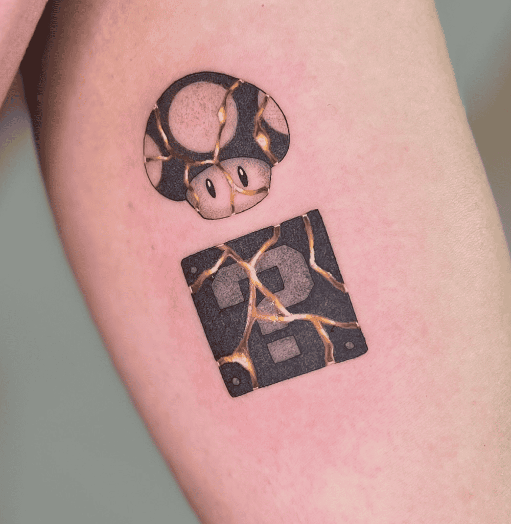Blocks Mushroom Super Mario Tattoo