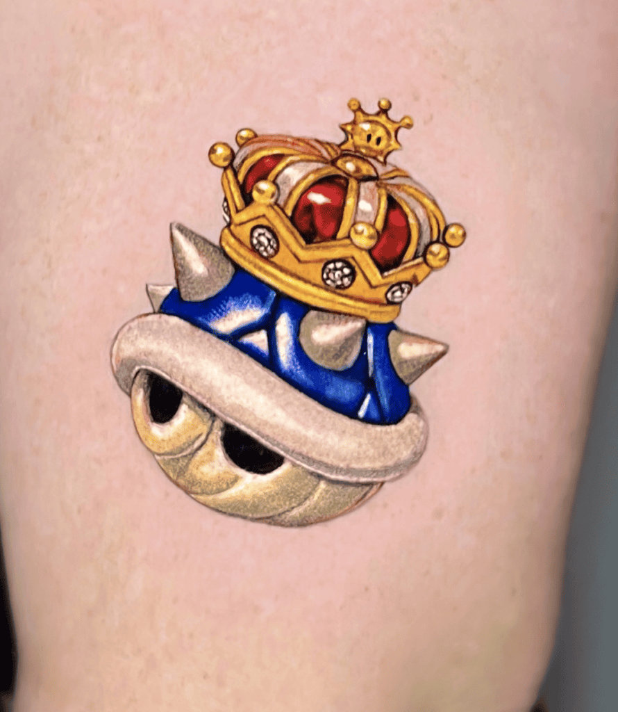 Blue Shell Crown Super Mario Tattoo