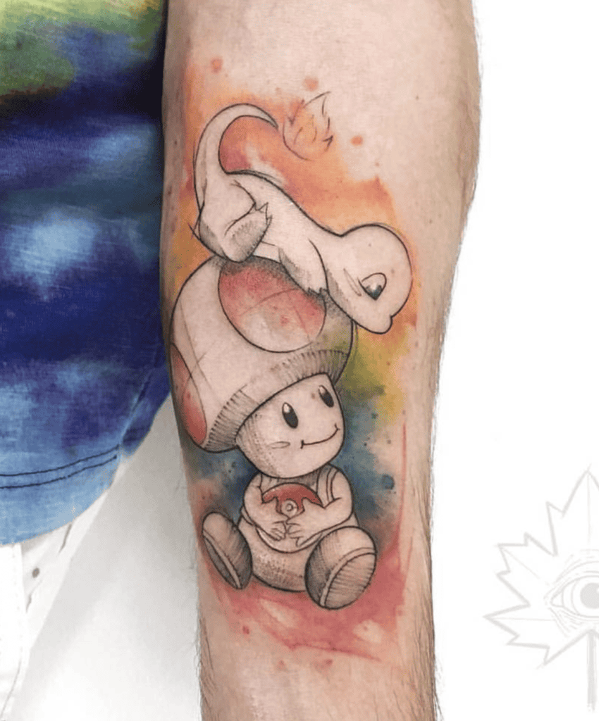 Pokémon X Super Mario Toad Tattoo